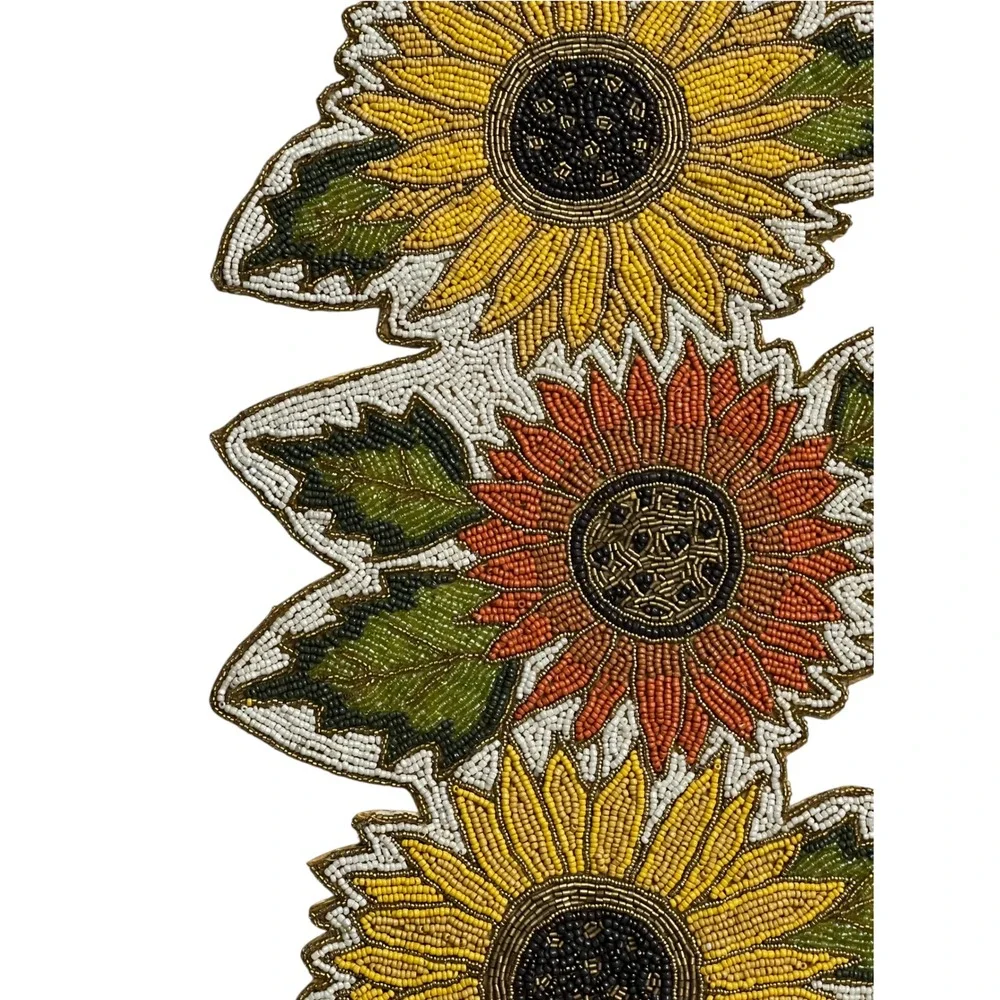 Beaded Sunflower Table Runner 35 Inch Fall Autumn Floral Centerpiece